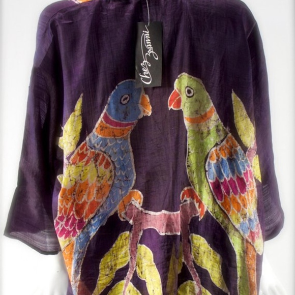 1970's India SILK Bird Kimono Duster - Picture 3 of 3